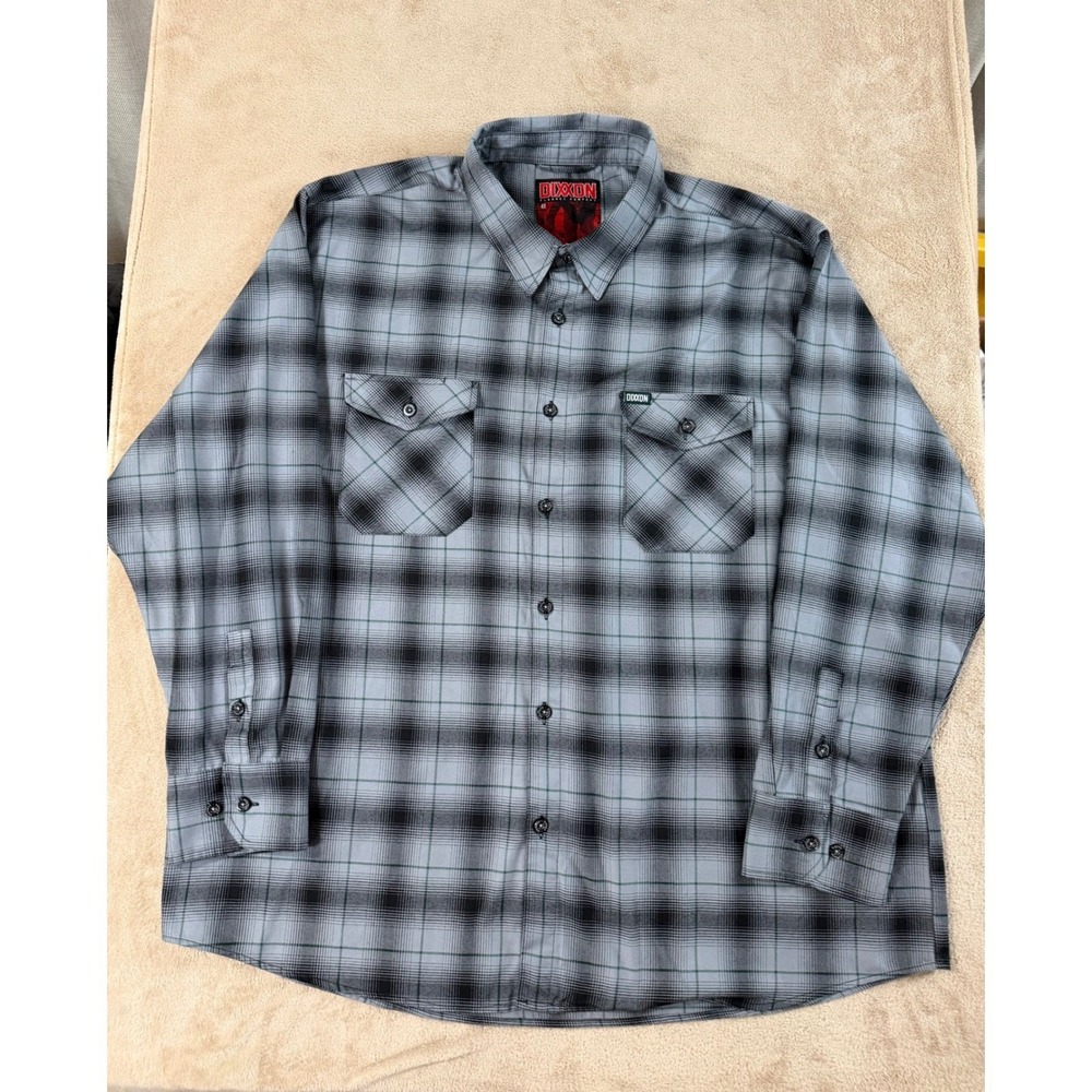 Dixxon Flannel Co Scratch shirt Mens 4XL Grey Black Plaid D-Tech Button Up EUC
